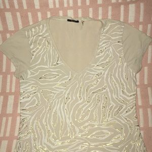 TAHARI Metallic Animal Print Tee